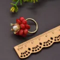 Retro natural pearl flower ring with red petals and gold adjustable band, elegant jewelry. - Coral Flower Set Style