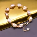 Elegante Perlen Armband handgemacht Gold Draht Sommer Mode Schmuck für Damen Accessoire - Drahtumwickeltes Perlenarmband