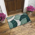 Soft imitation cashmere doormat with elegant green leaf pattern for entryway and bathroom decor. - FYR-5