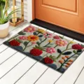 Floral strawberry doormat soft plush rug for indoor entryway bathroom and floor decor detail - FYR——9