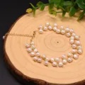 Minimalistisches Perlenarmband mit filigraner Goldkette fuer elegante Damen mode - Weiße Perlenzweig Doppelschicht (GB0055)