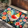 Colorful rooster floral doormat detail view, non-slip entry mat for home floor. - 40*60cm / Colorful Rooster - 2