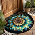 Circular retro bohemian floor mat featuring a stunning blue and gold sunflower pattern for home. - 40*60cm (Crystal Velvet) / Bohemian Semicircle - 11