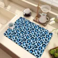 Blue leopard print kitchen drying mat detail, silicone diatomaceous earth countertop placemat view. - 20*30cm / Leopard Print Series 2