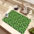 Neon green leopard print dish drying mat for kitchen countertop, absorbent and non-slip. - 20*30cm / Leopard Print Series 3