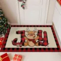 Christmas reindeer buffalo plaid doormat holiday entrance floor mat home indoor decor detail - Christmas-9