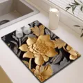 Black gold luxury floral diatomaceous earth kitchen dish drying mat detail and scene view - Black & Gold Shadow