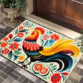 Colorful rooster doormat with vibrant floral folk art design for home entrance and doorway use. - Colorful Rooster - 5