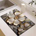 Luxury black and gold floral kitchen drying mat, absorbent diatom mud dish drying mat for counter. - Magnificent Radiance