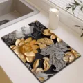Luxury black and gold floral kitchen dish drying mat absorbent soft pad for tableware - Elegant Shadows
