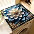 Washing machine cover pad dustproof mat 3D blue lotus floral top protector for home laundry room - 30*40cm (Diatom Mud) / Flowers in Bloom - 4