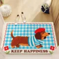 Detalle de felpudo con diseño de perro salchicha, alfombra antideslizante de cuadros. - 40*60cm / Animal Lindo 2
