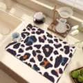 Detailed view of abstract leopard print diatomaceous earth dish drying mat on kitchen counter. - Leopard Print Series - 8