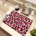 Pink leopard print diatomite kitchen drying mat, non-slip absorbent counter mat for home use. - Leopard Print Series - 9