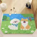 Alfombra de puerta de dibujos animados lindos con caniche blanco y diseño de shiba inu. - Animal Lindo 5