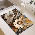 Luxury black and gold floral diatomaceous kitchen draining mat absorbent pad for dish drying. - Rich Texture