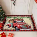 Christmas red truck doormat buffalo plaid holiday floor rug indoor home entryway decor - 40*60cm / Christmas-4