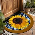 Semi-circle sunflower doormat retro floral entrance mat soft absorbent floor mat for home decor - 40*60cm (Crystal Velvet) / Bohemian Semi-circle - 4
