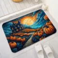 Halloween theme floor mat detail, gothic castle and pumpkin pattern, absorbent material. - 40*60cm (Diatomaceous Mud) / Halloween - 1