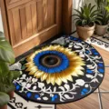 Semicircular crystal velvet doormat with sunflower pattern, anti-slip home entry rug for hallway. - 40*60cm (Crystal Velvet) / Boho Semicircle - 2