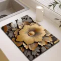 Lusso nero oro fiore terra di diatomee cucina stoviglie gocciolatoio tappetino morbido - 20*30cm / Oro Nero Lussuoso