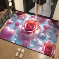 Tappeto Assorbente 3D Rosa Antiscivolo Ingresso Zerbino Decorazione Casa Soft - 40*60cm (Terra di Diatomee) / Grande motivo floreale cinese - 2