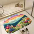 Colorful floral mountain tufted bath mat absorbent non-slip floor rug for bathroom home decor - 60*90cm (Diatomaceous Earth) / Rainbow - 1