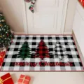 Christmas Buffalo Plaid Door Mat Festive Red Green Tree Floor Mat Holiday Home Decor - Christmas-7