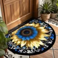 Bohemian crystal velvet half-circle doormat with blue gold sunflower, entryway floor mat. - 40*60cm (Crystal Velvet) / Bohemian Semi-circle - 3