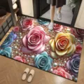 Vista dettagliata del tappetino antiscivolo assorbente con motivo rosa 3D e perle per ingresso. - 40*60cm (Terra di Diatomee) / Grande motivo floreale cinese - 3