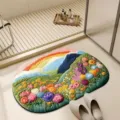 Nordic floral diatomaceous earth bath mat, non-slip absorbent quick-dry floor mat. - 60*90cm (Diatomaceous Earth) / Rainbow - 2