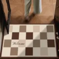 Brown checkered welcome floor mat absorbent entrance door mat for home hallway entryway decor. - Modern Minimalist Style - 8