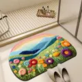 Nordic floral diatomite bath mat, absorbent quick-drying non-slip floor mat for bathroom. - 60*90cm (Diatomaceous Earth) / Rainbow - 3