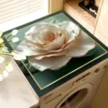 Washing machine top cover mat, dark green gold frame white flower waterproof dustproof - Flowers in Bloom - 6