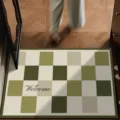 Green and white checkered floor mat with welcome text, stylish absorbent entrance doormat for home. - Modern Minimalist Style - 9
