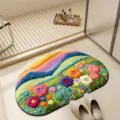 Detailed view of colorful floral non-slip bathroom mat with 3D texture and vibrant landscape design. - Rainbow - 5