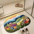 Nordic floral absorbent bath mat non-slip oval floor rug for bathroom decor 80x50cm - Rainbow - 7