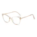 Clear cat eye blue light blocking glasses with gold metal spring temples for women fashion. - Transparent Champagne Gold