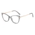 Stylish cat-eye blue light blocking glasses with grey frame and gold metal temples for daily use. - Transparent Grey Gold