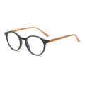 Occhiali rotondi anti luce blu con montatura TR90 nera e stanghette in legno eleganti. - Nero Opaco Stanghetta Legno C17