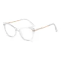 Clear cat-eye blue light blocking glasses with gold metal spring temples for women. - Transparent White