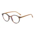 Occhiali anti luce blu rotondi montatura tartarugata stanghette effetto legno. - Tartarugato Tè Stanghetta Legno C14