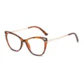 Tortoiseshell cat-eye anti-blue light glasses with gold metal spring temples for women. - Tortoiseshell Gold