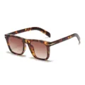Classic square flat top tortoise shell sunglasses with gradient brown lenses and gold arrow decor. - Hawksbill Tea Frame Dual Tea Lens C11