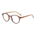 Occhiali rotondi retro anti luce blu con montatura TR90 marrone e stilosi asticelle in legno. - Montatura Tè Stanghetta Legno C18