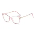 Pink cat eye blue light blocking glasses with metal spring temples, stylish optical frame. - Transparent Pink Gold