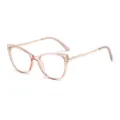 Fashion cat-eye blue light blocking glasses with pink TR90 frame and slim metal temples. - Transparent Tea Gold