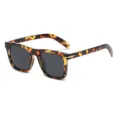 Stylish tortoise shell square sunglasses with dark lenses and metal arrow temple accents. - Leopard Full Grey C2