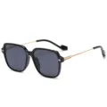 Fashion chunky square sunglasses with black frame and gold metal temples for daily chic wear. - Black Frame Gold Legs Black Lens (C1)