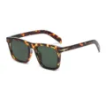 Retro tortoise shell square sunglasses with dark green lenses and metal accent details. - Leopard Dark Green Lens C3
